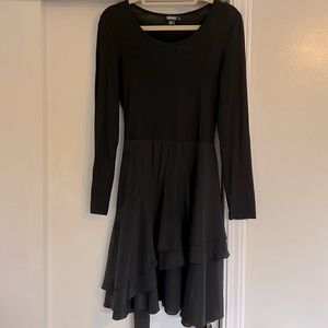 DKNY Long sleeve black pointe top with ruffled bottom half dress